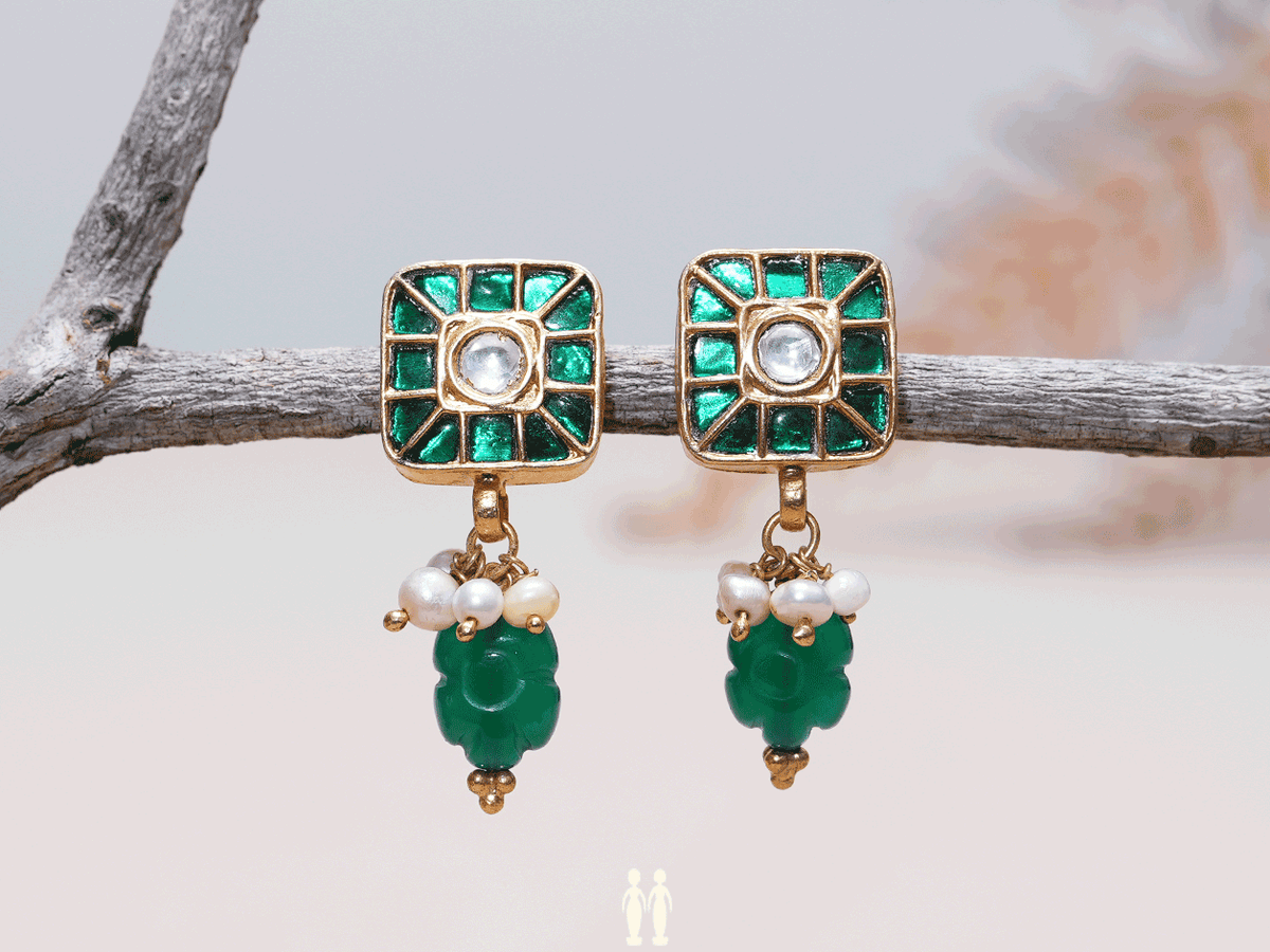 Square Shape Stud Gold-Plated Silver Earrings