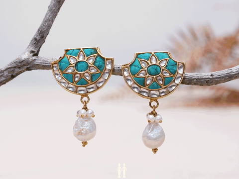 Turquoise And Crystal Stone Gold-Plated Silver Earrings