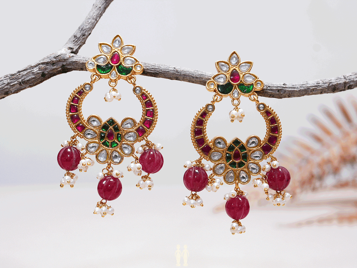 Contrast Design Chandbali Gold-Plated Silver Earrings