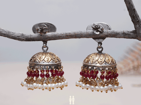 Peacock Stud With Beads Gold-Plated Silver Jhumkas