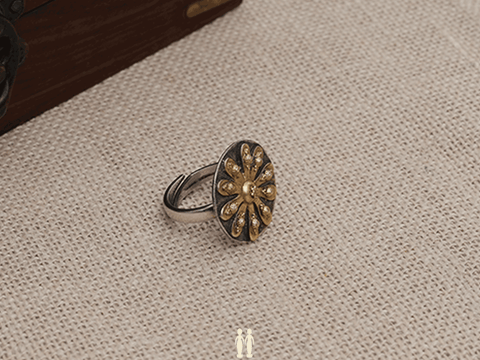Floral Design Gold Plated Adjustable Pure Silver Ring