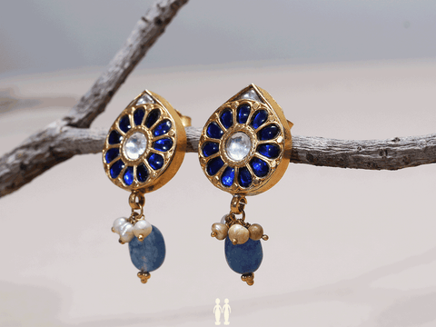 Blue And Crystal Stone Gold-Plated Silver Earrings