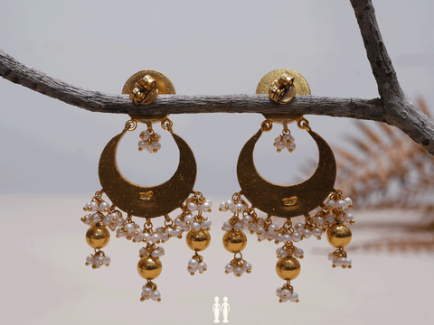 Pink And Crystal Stone Chandbali Gold-Plated Silver Earrings