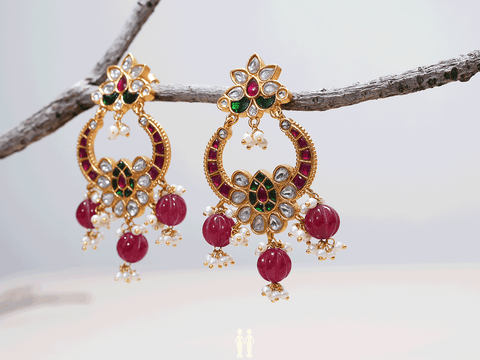 Contrast Design Chandbali Gold-Plated Silver Earrings