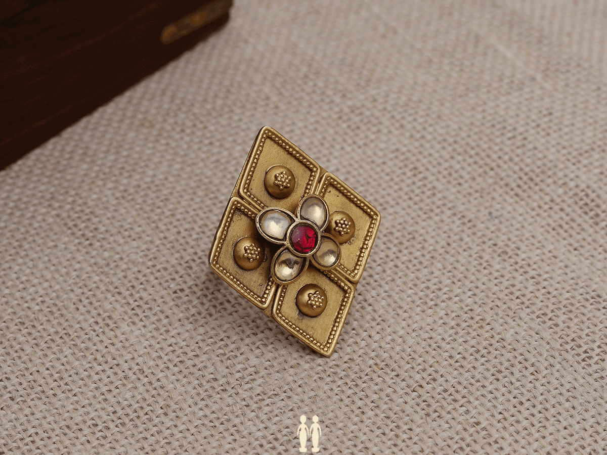 Red And White Stone Gold Plated Silver Ring