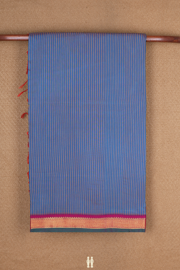 Small Checks Design Capri Blue Kalyani Cotton Saree