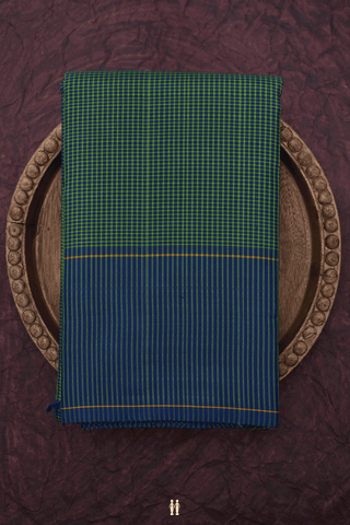 Small Checks Design Green And Blue Kanchipuram Silk Saree