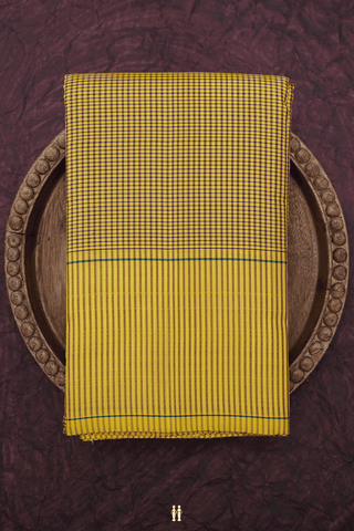 Small Checks Design Lemon Yellow Kanchipuram Silk Saree