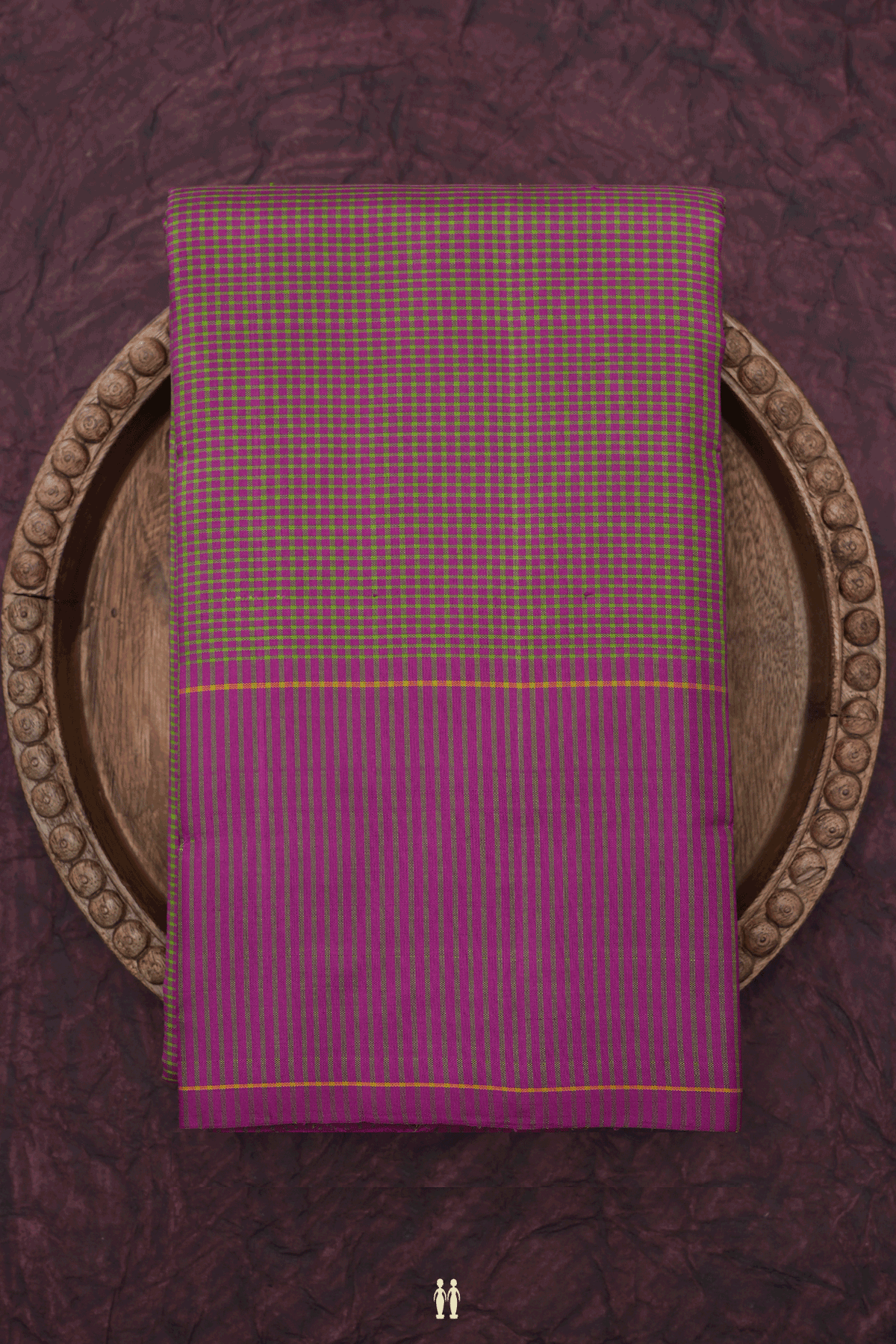 Small Checks Design Purple And Green Kanchipuram Silk Saree