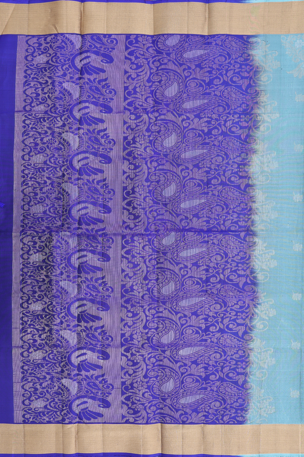 Soft Silk Saree In Aegean Blue With Floral Buttas