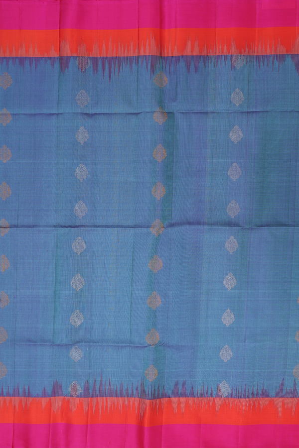 Soft Silk Saree In Aegean Blue With Zari Buttas