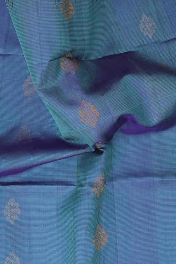 Soft Silk Saree In Aegean Blue With Zari Buttas