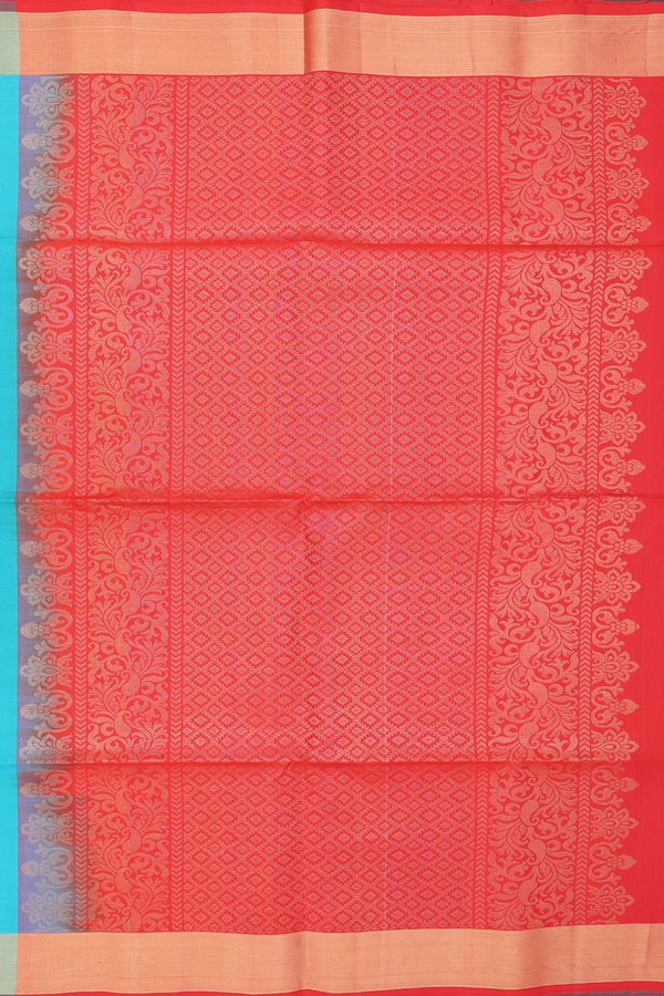 Soft Silk Saree In Turquoise Blue With Zari Motifs