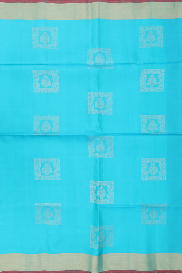 Soft Silk Saree In Turquoise Blue With Zari Motifs
