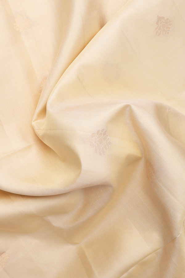 Soft Silk Saree In Beige With Floral Zari Buttas