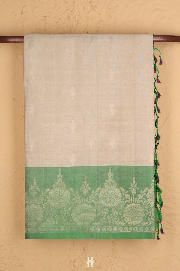 Soft Silk Saree In Beige With Zari Buttas