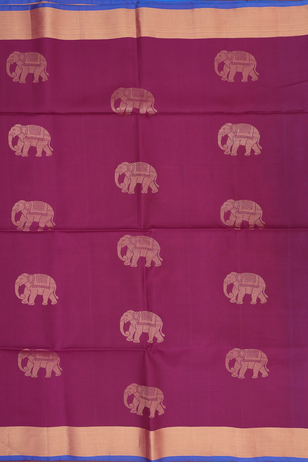 Soft Silk Saree In Berry Purple With Elephant Motifs