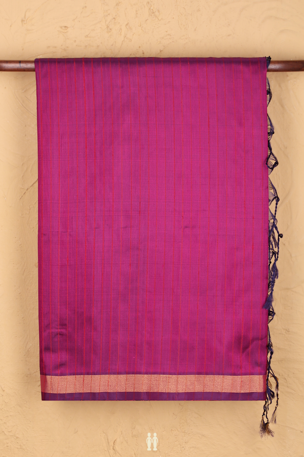 Soft Silk Saree In Berry Purple With Self Stripes Design