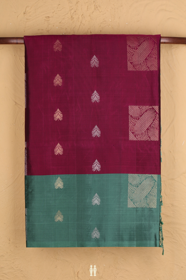 Soft Silk Saree In Berry Purple With Zari Motifs