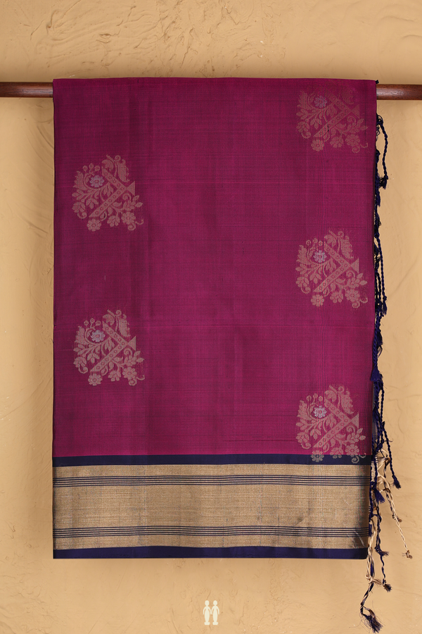 Soft Silk Saree In Berry Purple With Zari Motifs