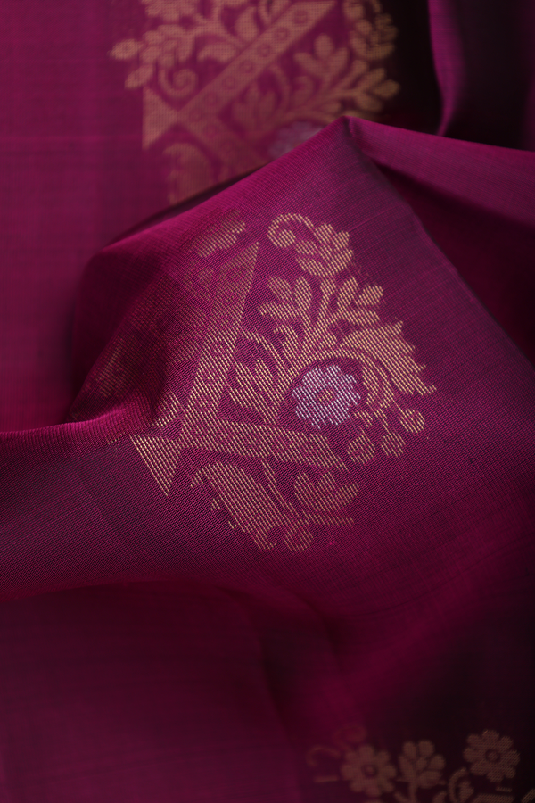 Soft Silk Saree In Berry Purple With Zari Motifs
