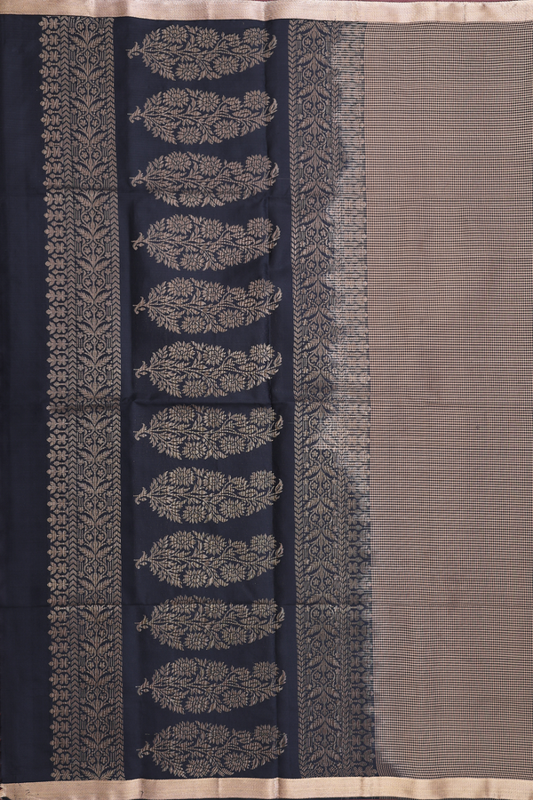Soft Silk Saree In Black And Brown With Checks Design