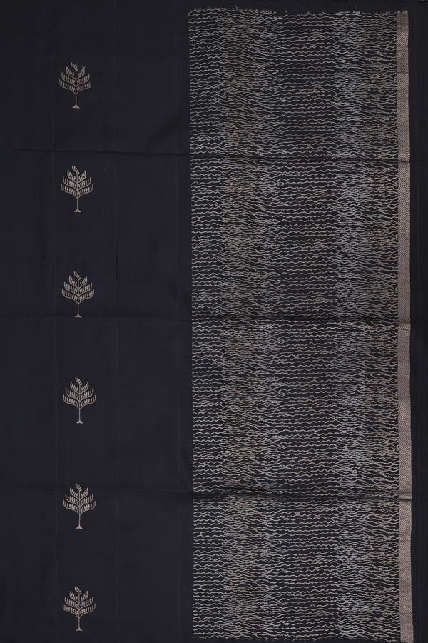 Soft Silk Saree In Black With Tree Motifs