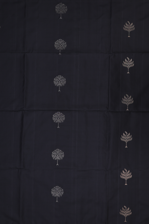 Soft Silk Saree In Black With Tree Motifs