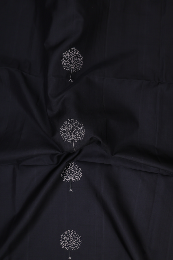 Soft Silk Saree In Black With Tree Motifs