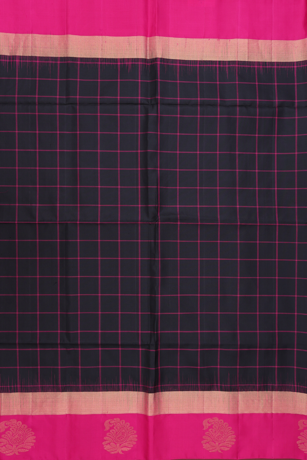 Soft Silk Saree In Black With Checks Design