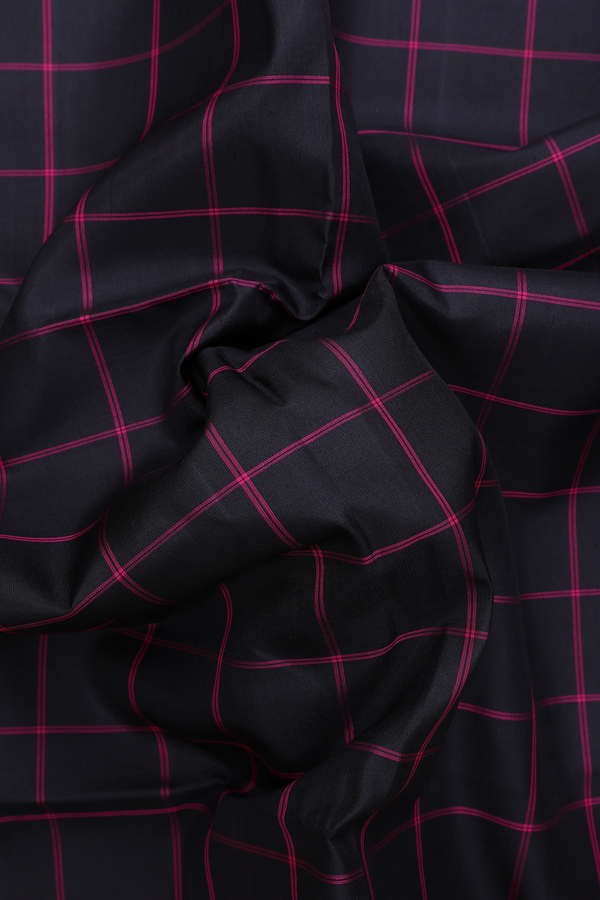 Soft Silk Saree In Black With Checks Design