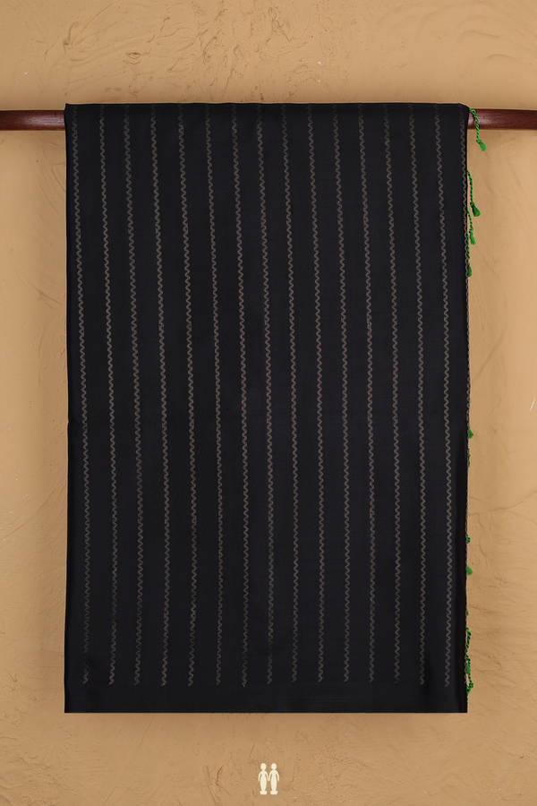 Soft Silk Saree In Black With Chevron Design