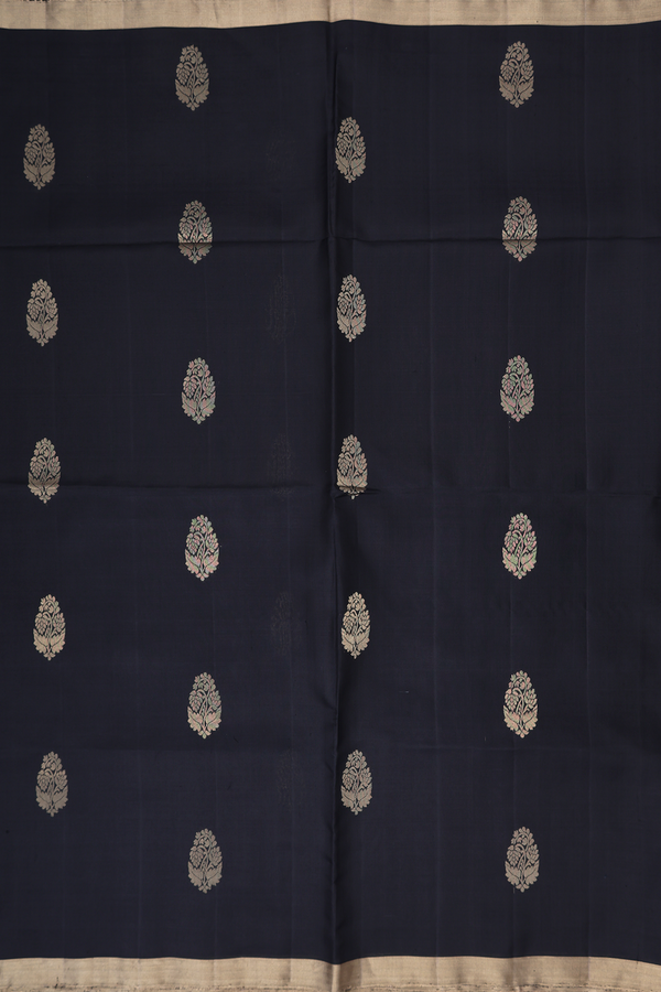 Soft Silk Saree In Black With Floral Buttas