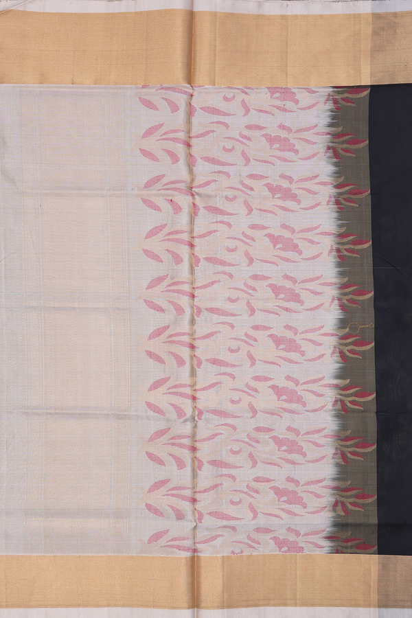 Soft Silk Saree In Black With Floral Motifs