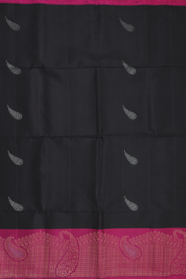 Soft Silk Saree In Black With Paisley Buttas