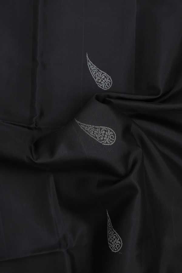 Soft Silk Saree In Black With Paisley Buttas