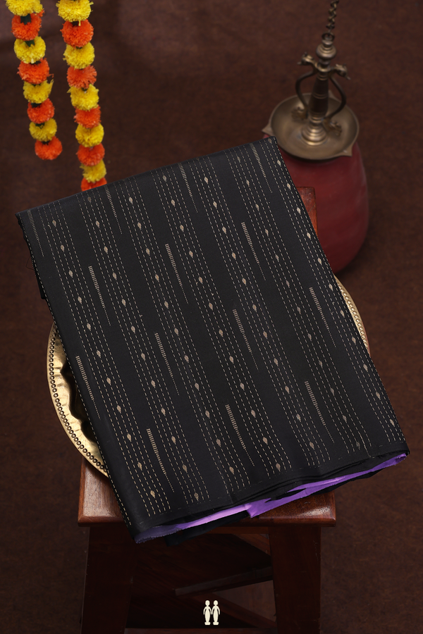 Soft Silk Saree In Black With Stripes Design