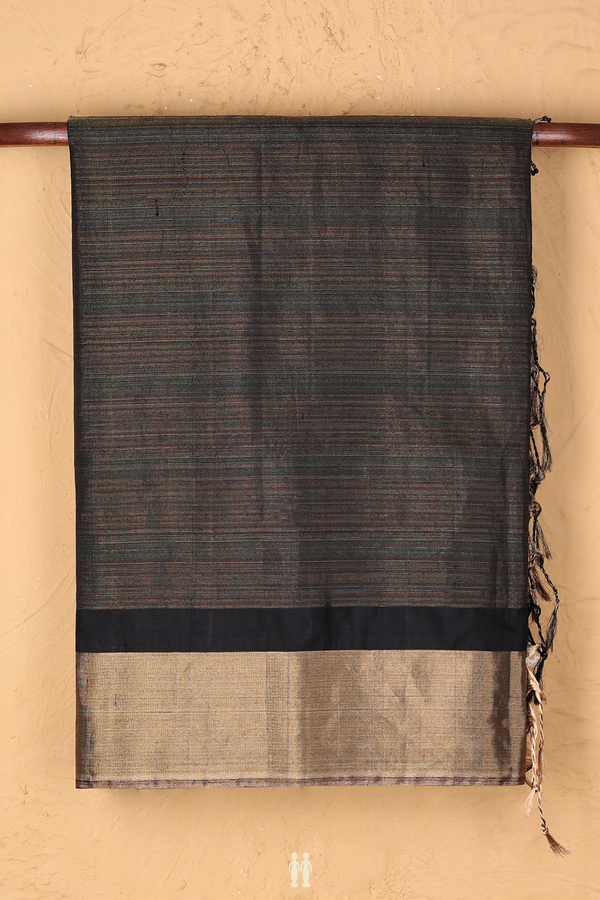Soft Silk Saree In Black With Stripes Design