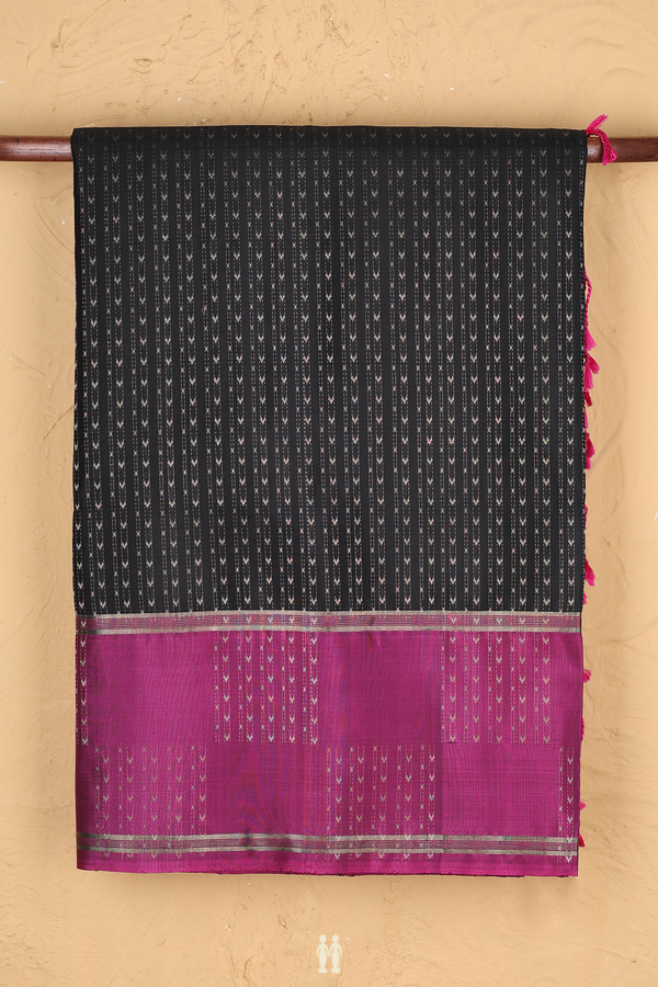 Soft Silk Saree In Black With Stripes Design