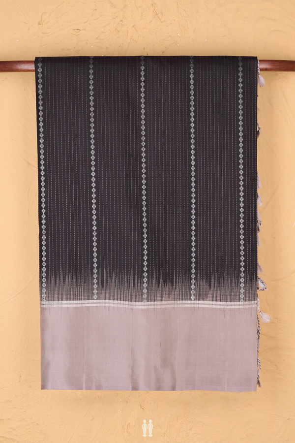 Soft Silk Saree In Black With Stripes Design
