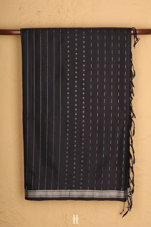 Soft Silk Saree In Black With Stripes Design