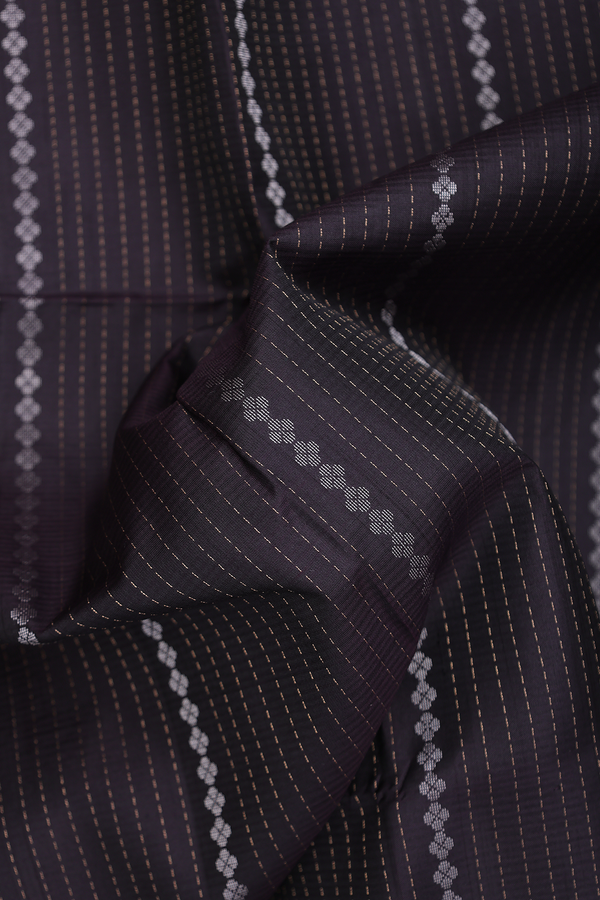 Soft Silk Saree In Black With Stripes Design