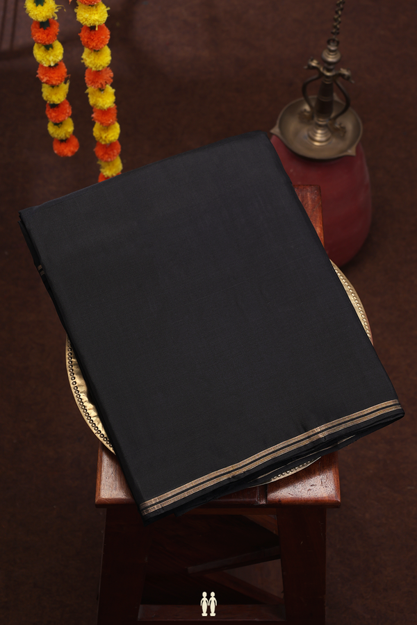 Soft Silk Saree In Black With Zari Border
