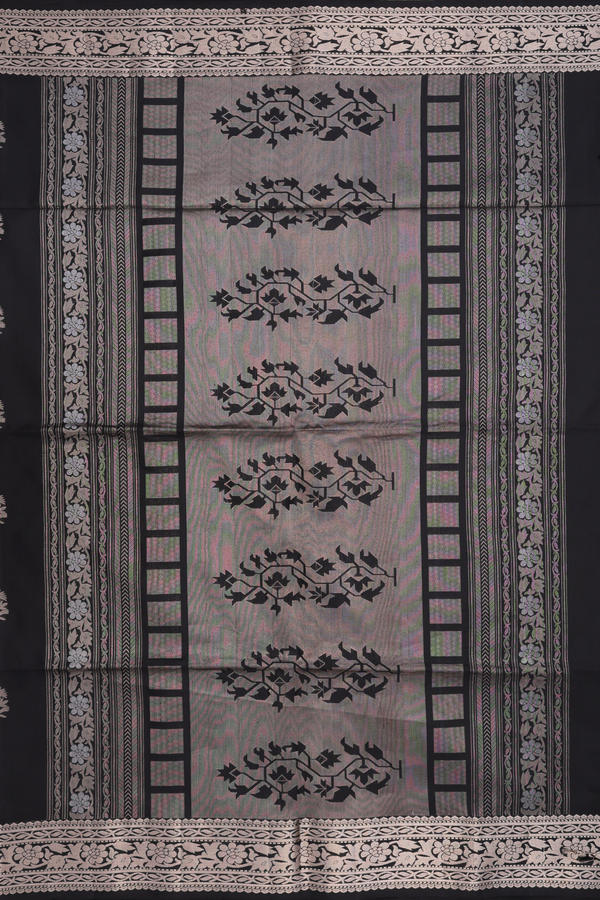 Soft Silk Saree In Black With Zari Buttas
