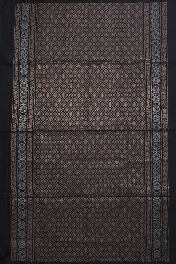 Soft Silk Saree In Black With Zari Buttas