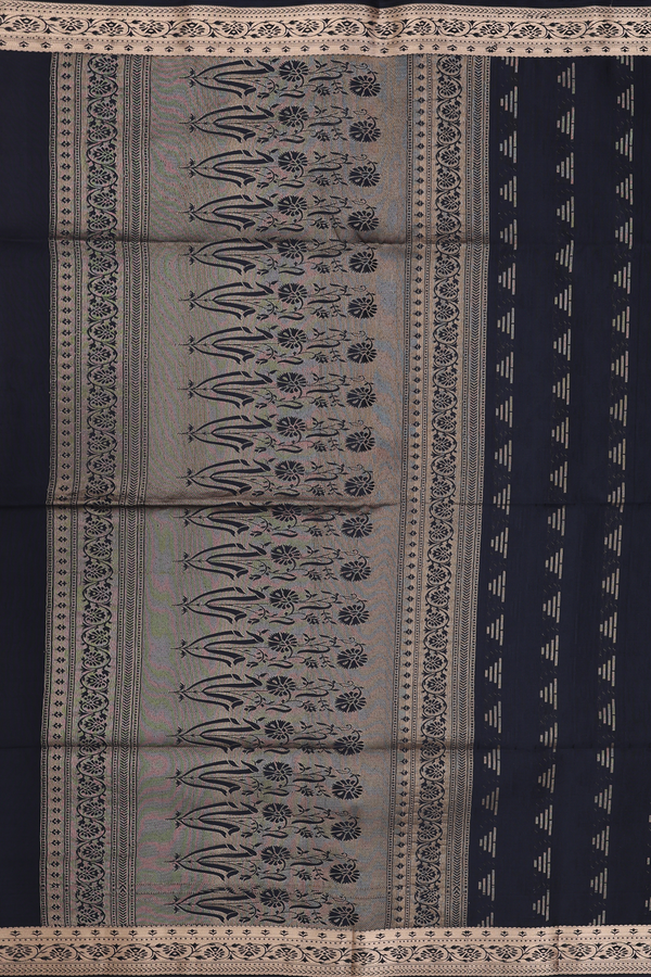 Soft Silk Saree In Black With Zari Buttas