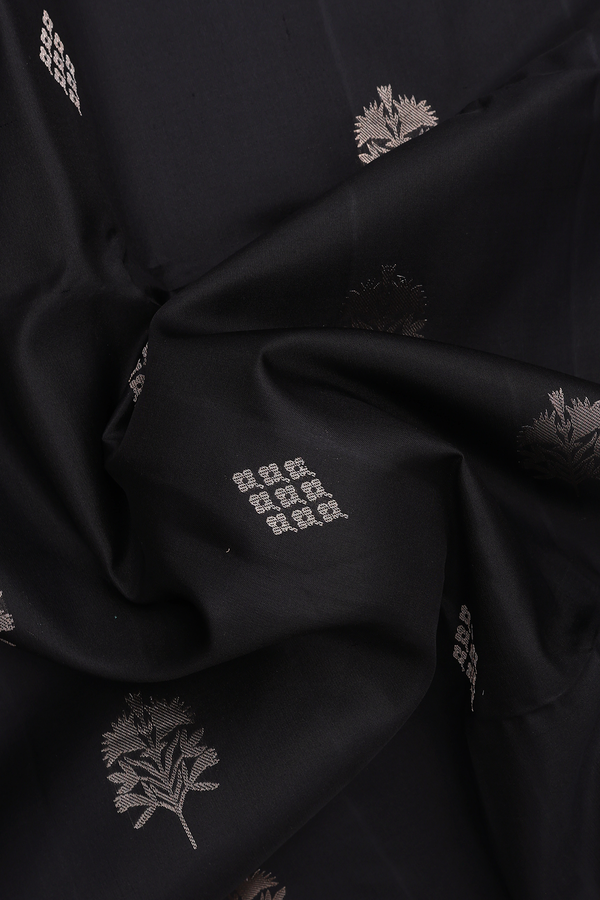 Soft Silk Saree In Black With Zari Buttas