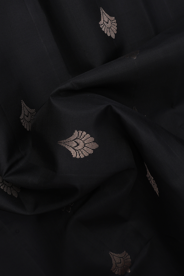 Soft Silk Saree In Black With Zari Buttas