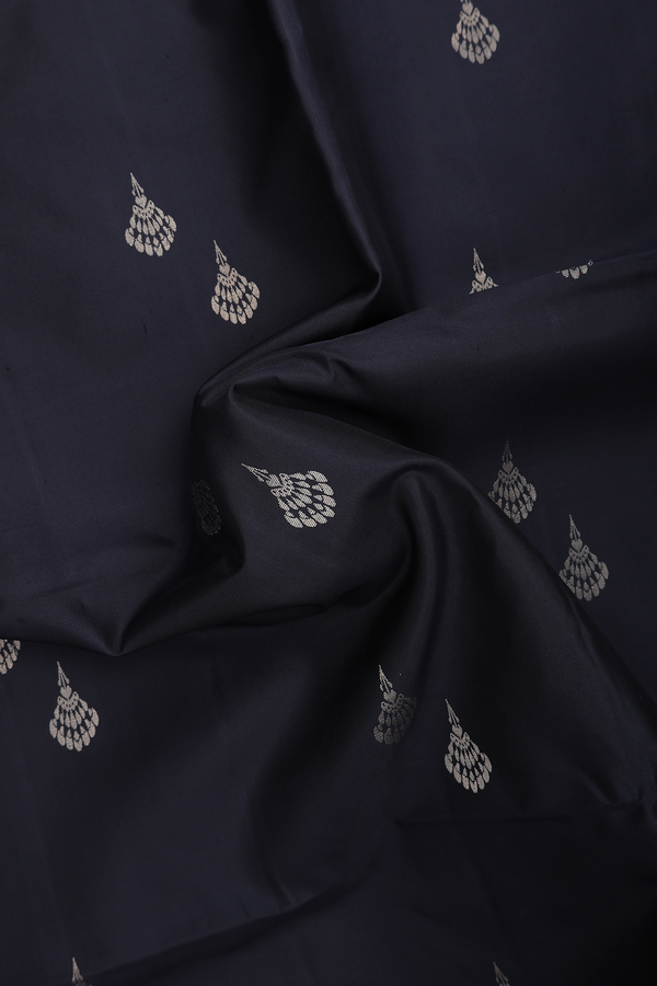 Soft Silk Saree In Black With Zari Buttas