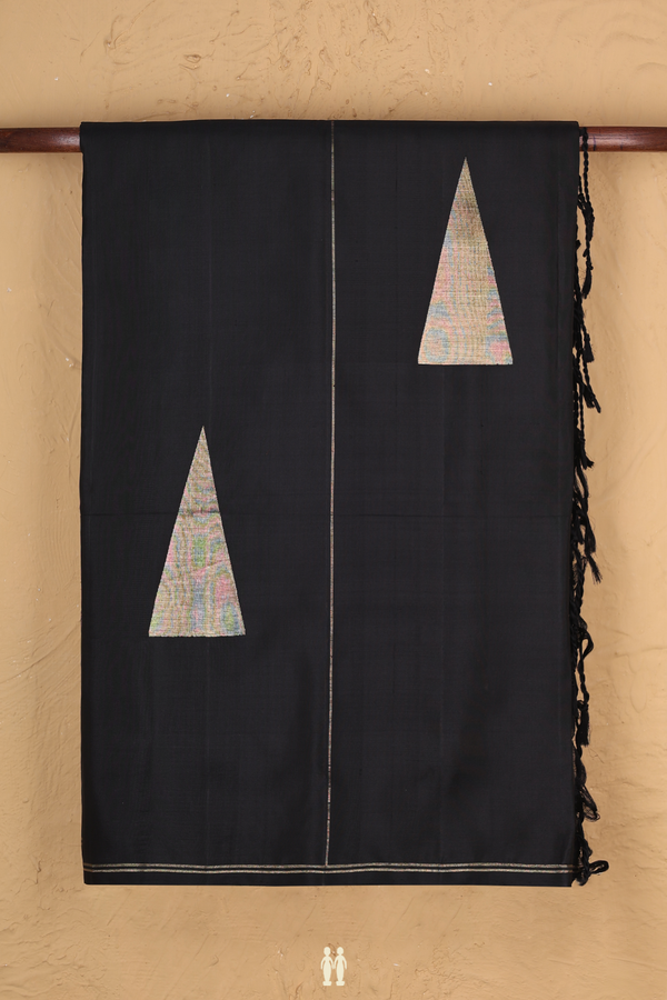 Soft Silk Saree In Black With Zari Motifs